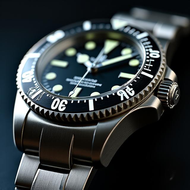 A robust stainless steel diver's watch with a unidirectional rotating bezel and luminous markers, ready for underwater exploration.